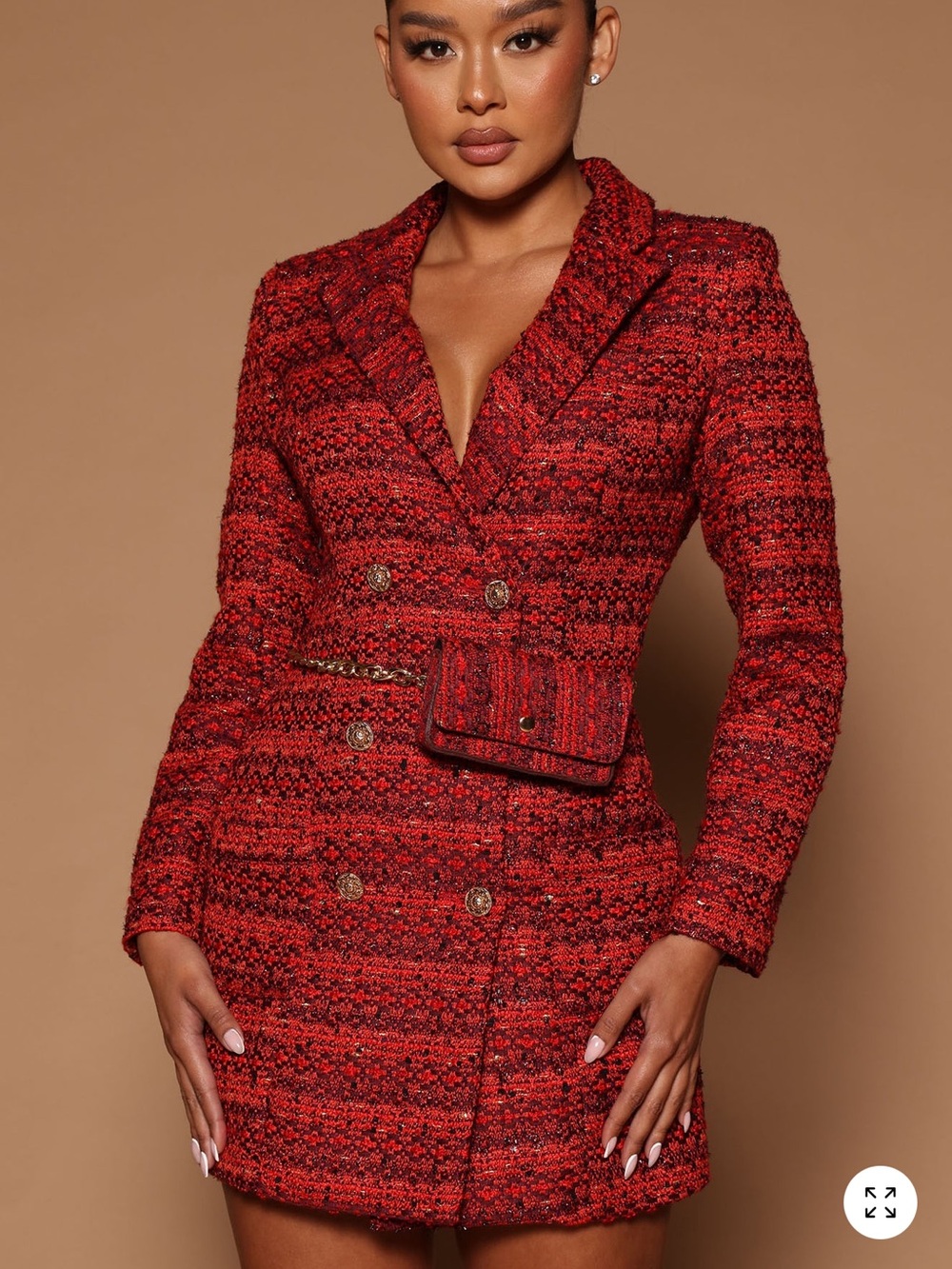 Fashion Nova Red Tweed Mini Skirt Blazer